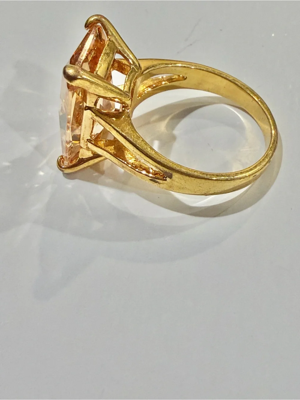 Gold Plated Champagne CZ Emerald Cut Statement Cocktail Ring SZ 9.25